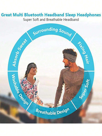 1Pc Sleep Headphones Headband, Wireless Music Sport Headband with Built-In Sleep Music Eye Mask